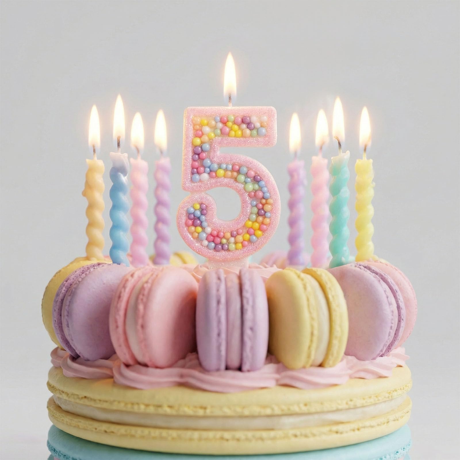 Vgrdtw Pink Number 5 Candle With 12 Spiral Candles - Non-Toxic Smokeless Birthday Candles Set, & Pastel Cake Decorations For Kids Party