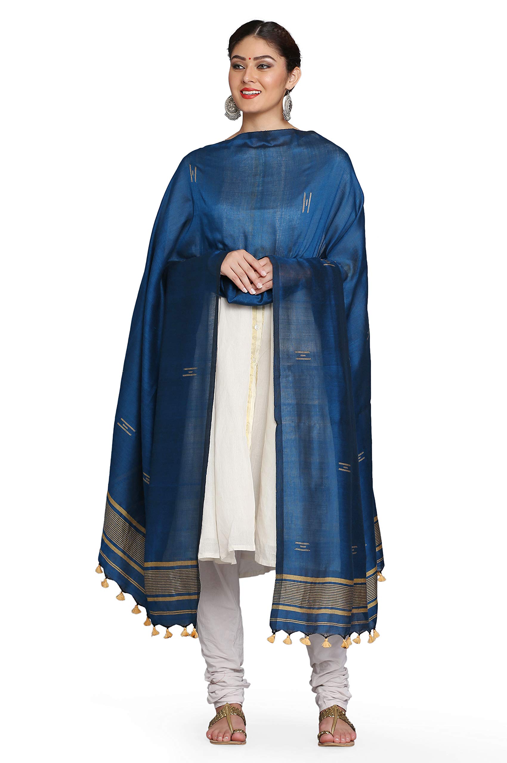 Women's Cotton Solid Dupatta ( Blue , 2.4 meters )-image-35