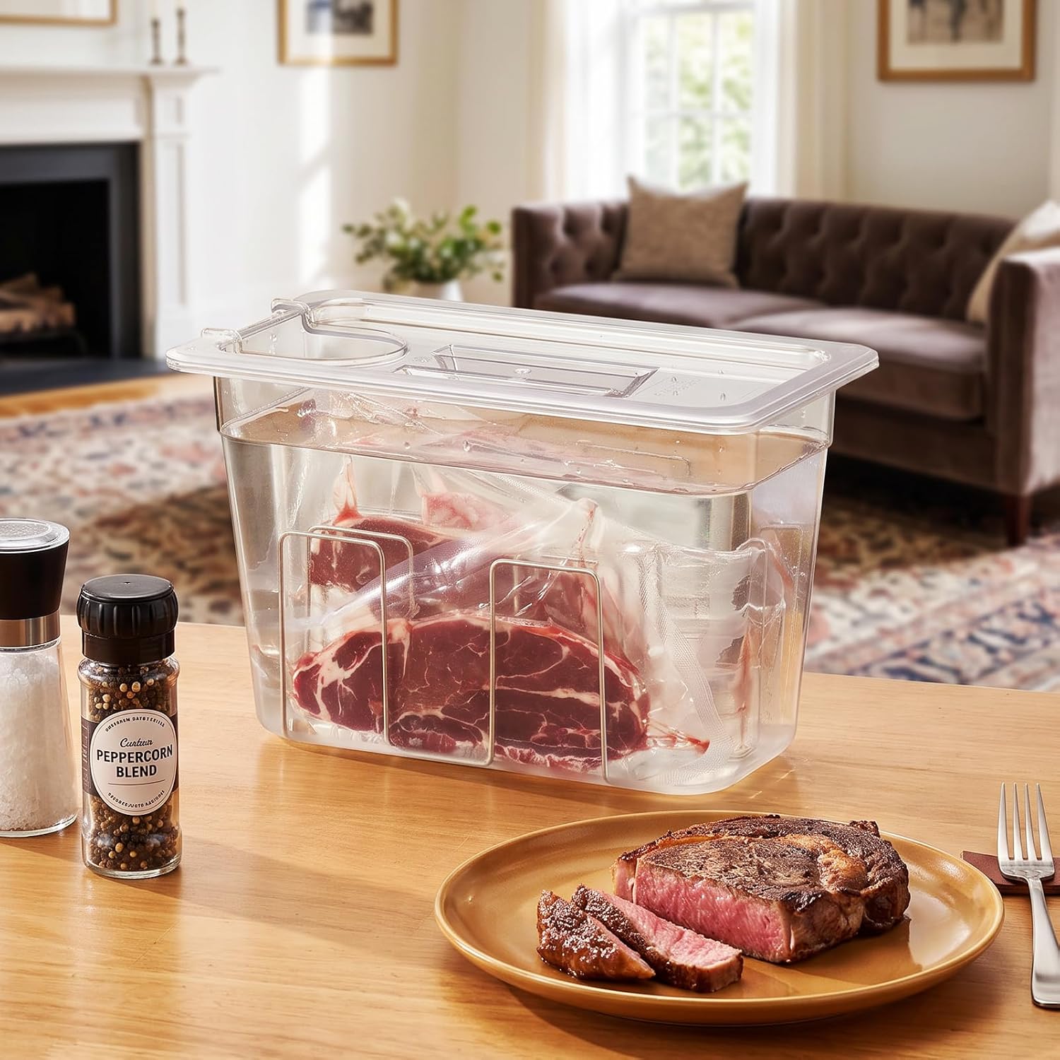 Homenote Sous Vide Container with Lid, 6 Quart BPA-Free Kit, Rack and Guide