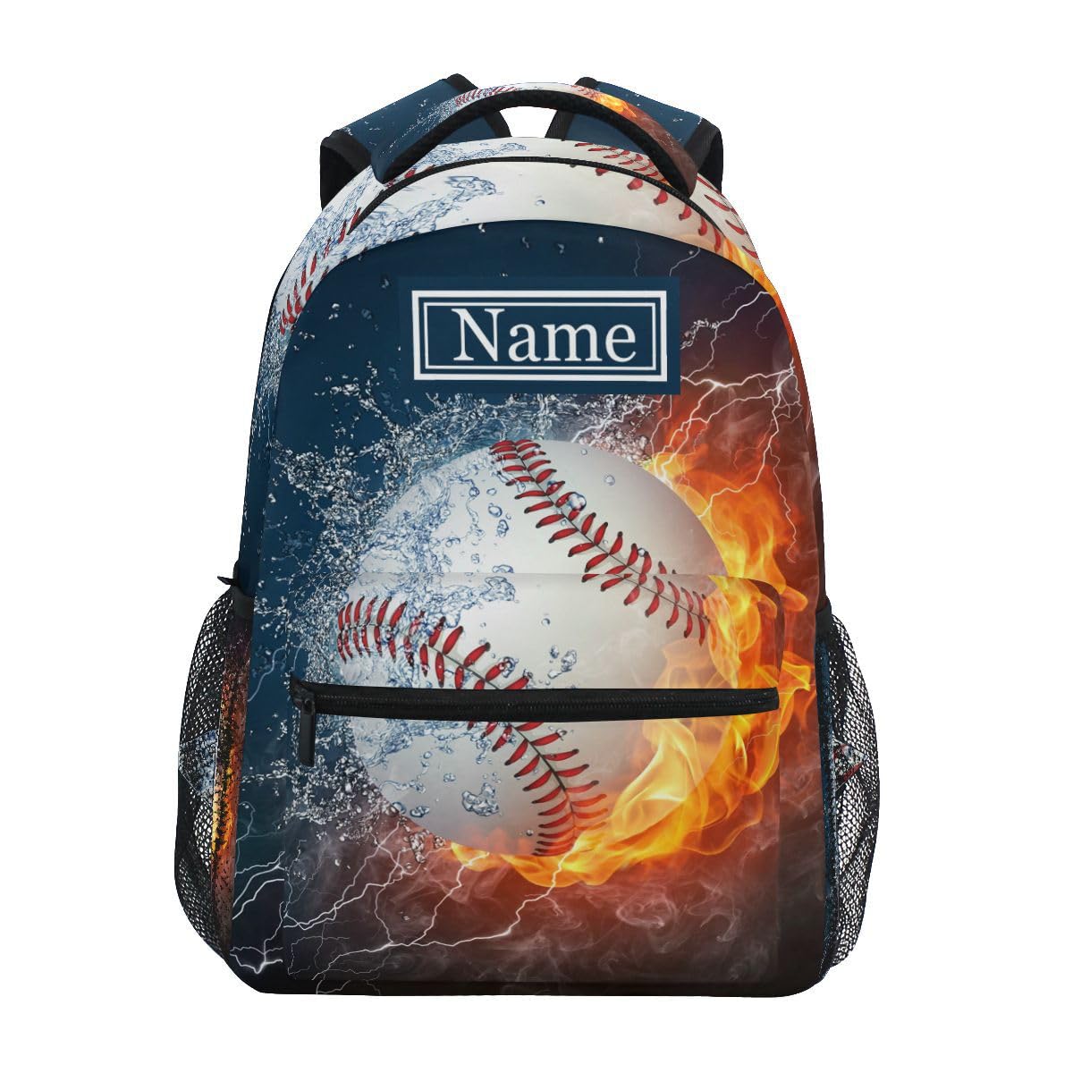 BlueangleBlueangle Baseball Water Fire Backpack Personalized Your Name Text Computer Bag Water Resistant Travel Backpack - Lightweight Laptop Bag for Women Men