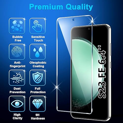 Miniatura 2 de Paquete de 4 protectores de pantalla de vidrio templado para Samsung Galaxy S23 FE 5G, desbloqueo ultrasónico de huellas dactilares, funda