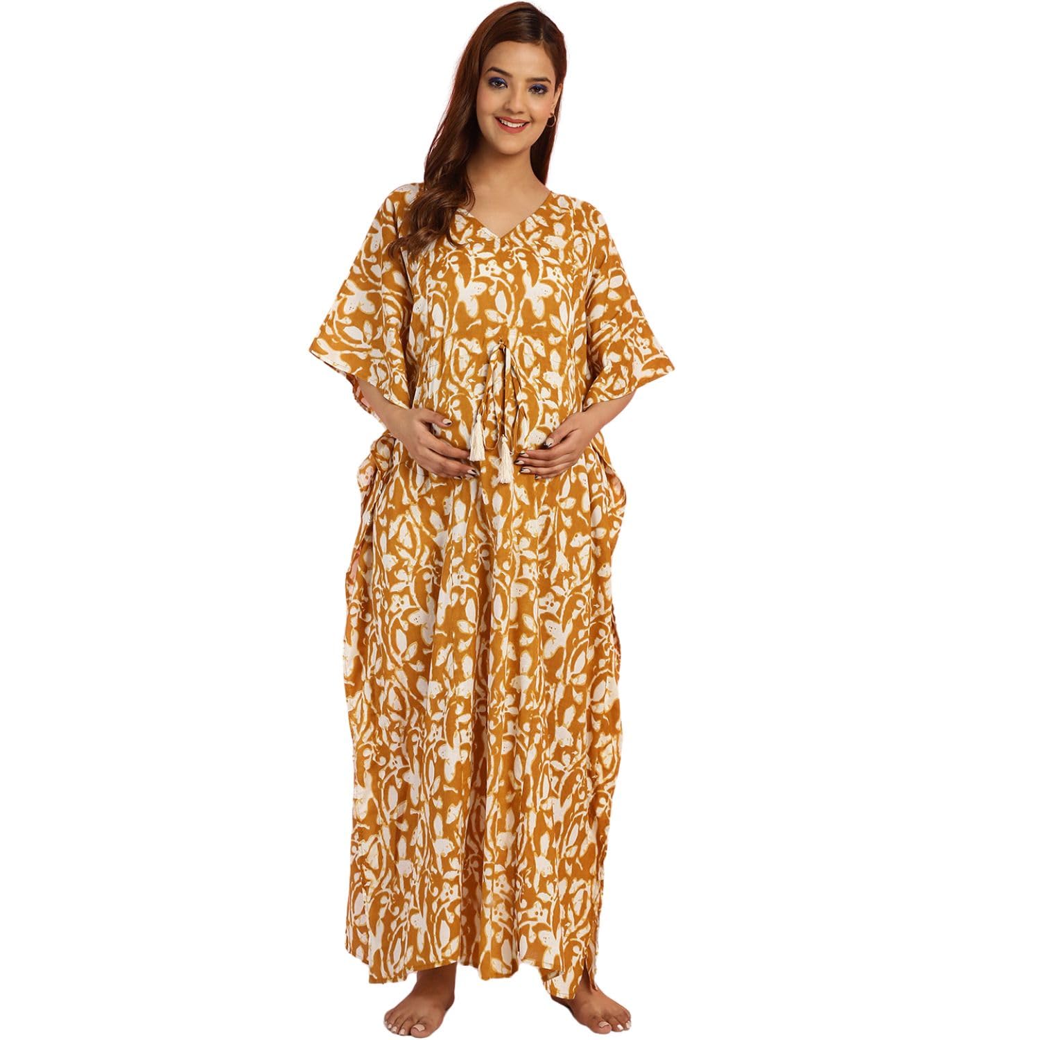 Cotton Printed Maternity Kaftan/Free Size/Feeding/Nursing/Zipper/Drawstring/Printed/Full Length-image-11