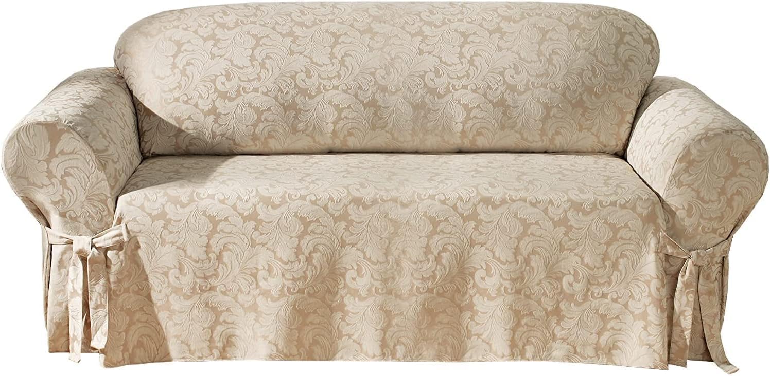 SureFit Home Décor SF24987 Scroll Sofa Cover, Relaxed Fit, Cotton/Polyester, Machine Washable One Piece Champagne Color