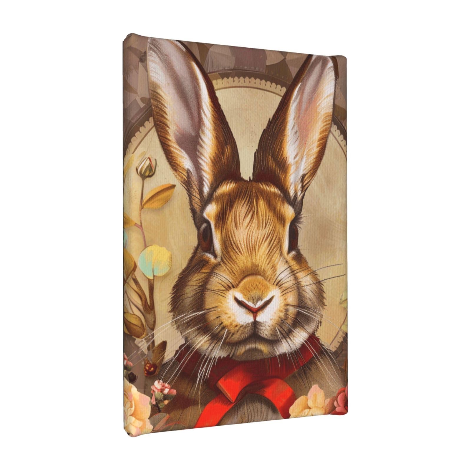 YKLJG Bunny Rosette Printed Wall Art Canvas Painting 20x30 CM Wooden Framed Picture Painting Artwork Prints for Bedroom Kitchen Home Office Decor