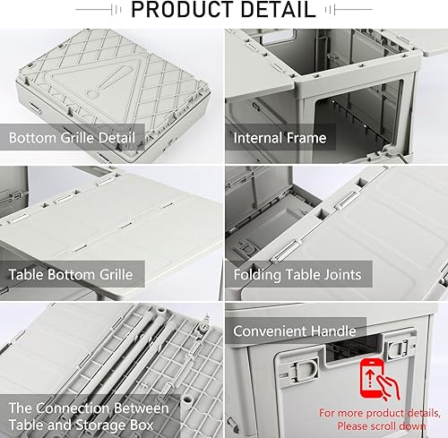 Miniatura 7 de Zeuku Caja de almacenamiento plegable de plástico, caja de almacenamiento multifuncional con asas, mesa de campamento portátil con compartimento de