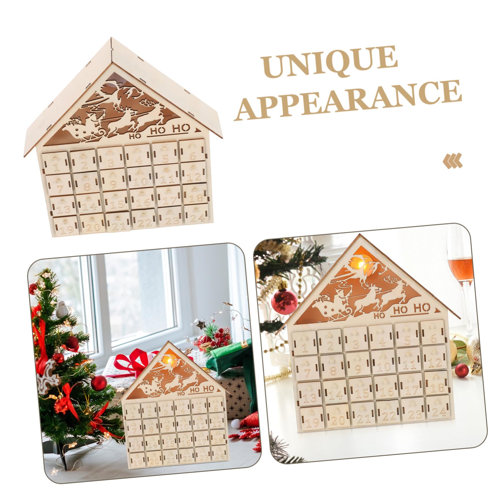 24cassetto Calendario Avvento in Legno Conta Giorni per Natale Calendario del Conto alla Rovescia LED Casa Avvento Natalizio
