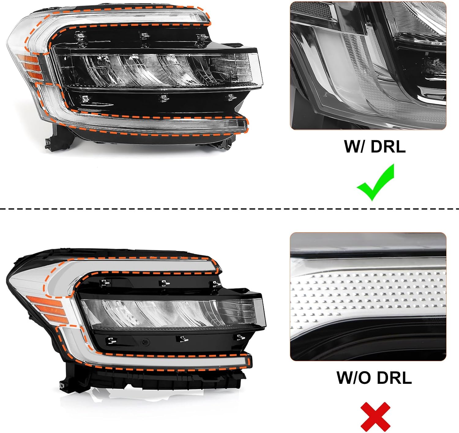 FIONE [FULL LED Headlight Assembly Compatible with Ford Expedition 2022 2023 2024 Front Light Headlamp Right Passenger Side RH