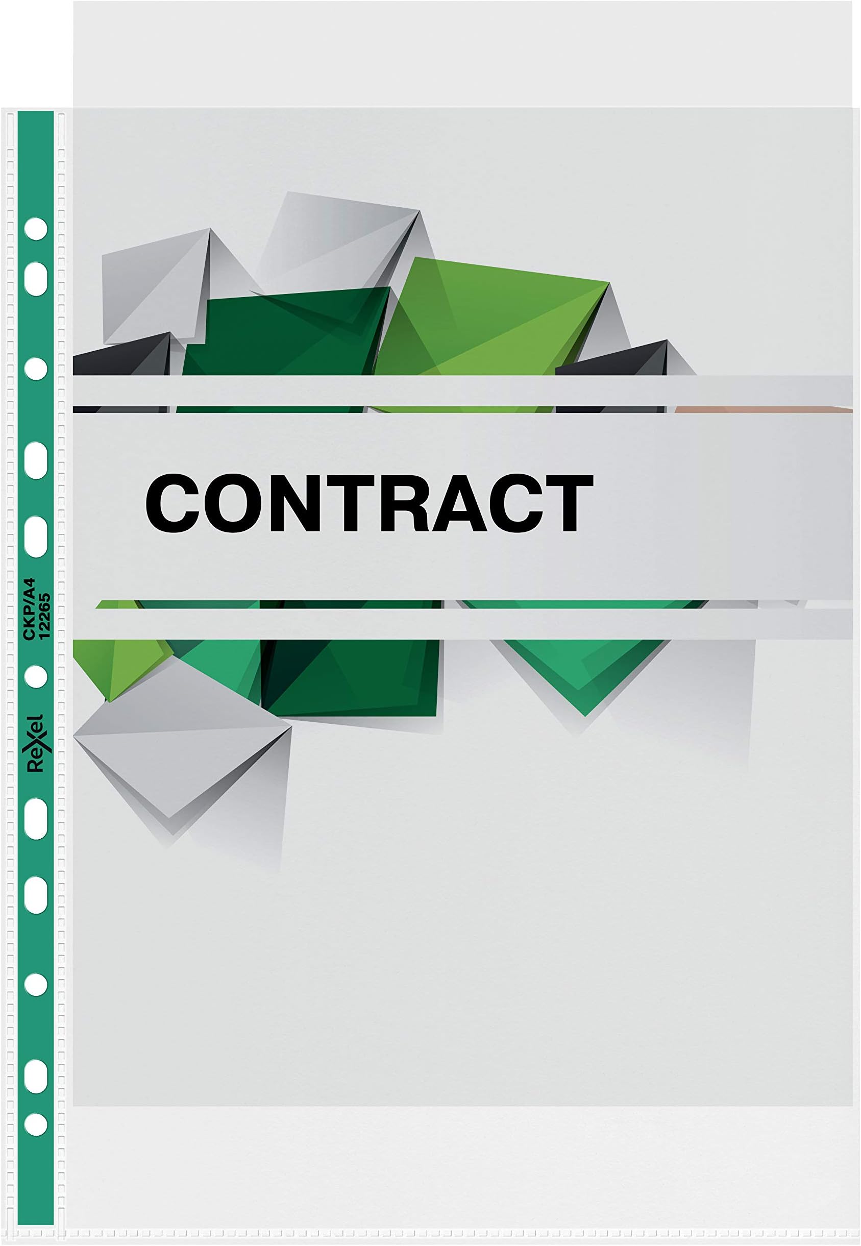 Rexel Copy King A4 Punched Pockets with Green Spine, Glass Clear, Copy Safe, Pack of 100, 12265