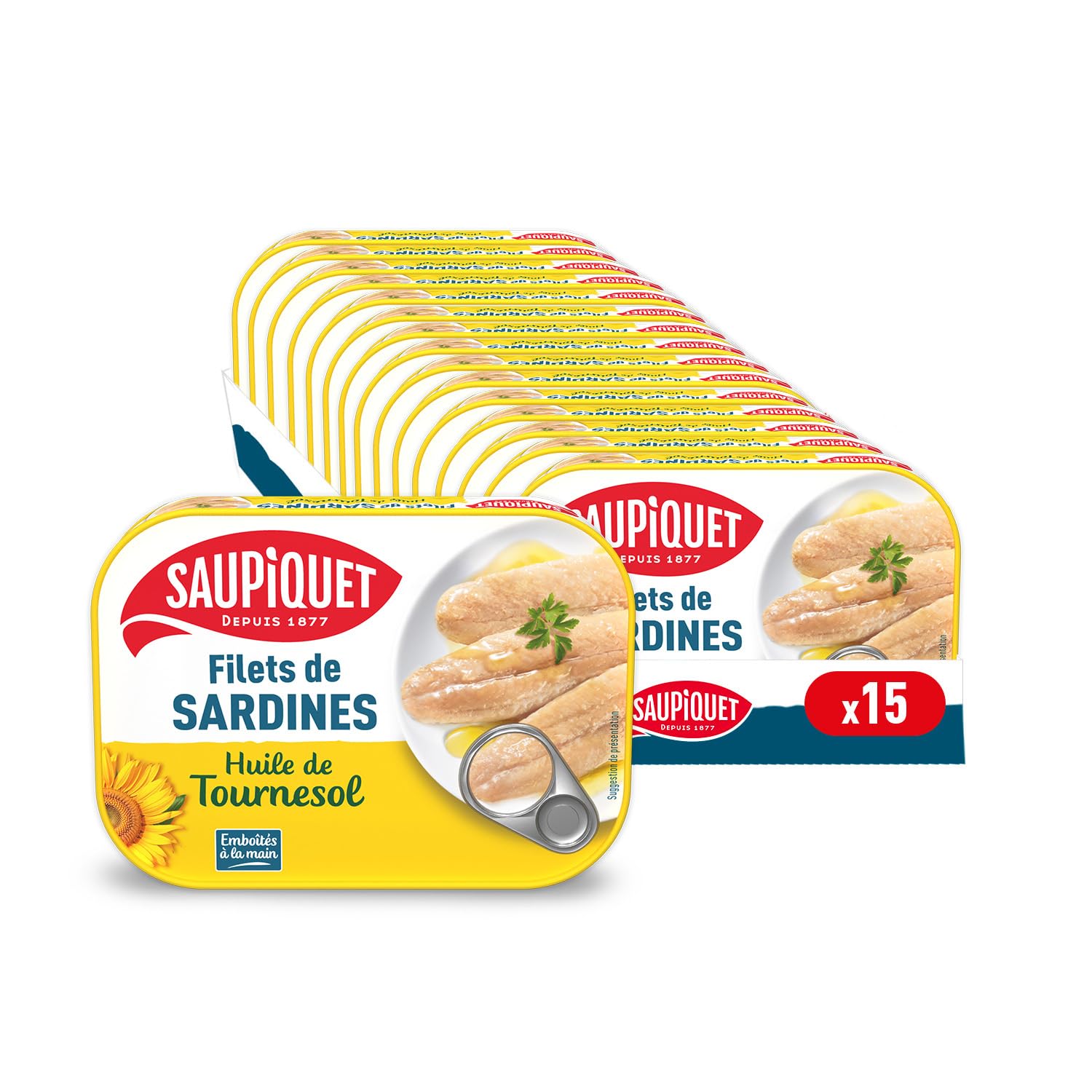 SAUPIQUET - Filets de Sardines à l'Huile de Tournesol - 15 Conserves