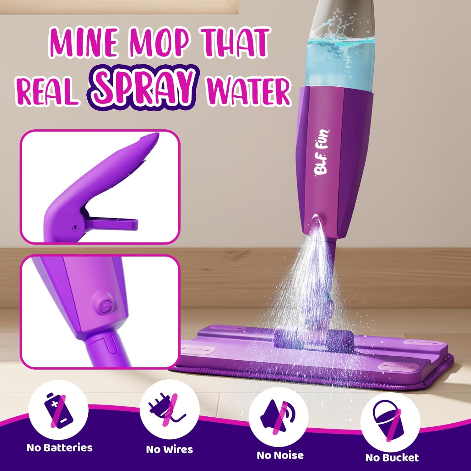 Kids Spray Mop, Toddlers Cleaning Playsets with Real Water Sprayer, Kids Mop Toys, Montessori Cleaning Set, Christmas Birthday Gifts for Boys and Girls Age 3 4 5 6, Purple