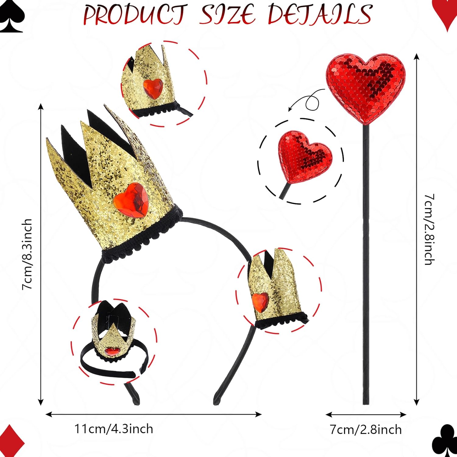 Halloween Queen Costume Set Include Black Red Cape Black Gloves Queen Crown Wand Stockings Earrings and Red Heart Necklace for Women Halloween Costume Fancy Dress Up - Image 3