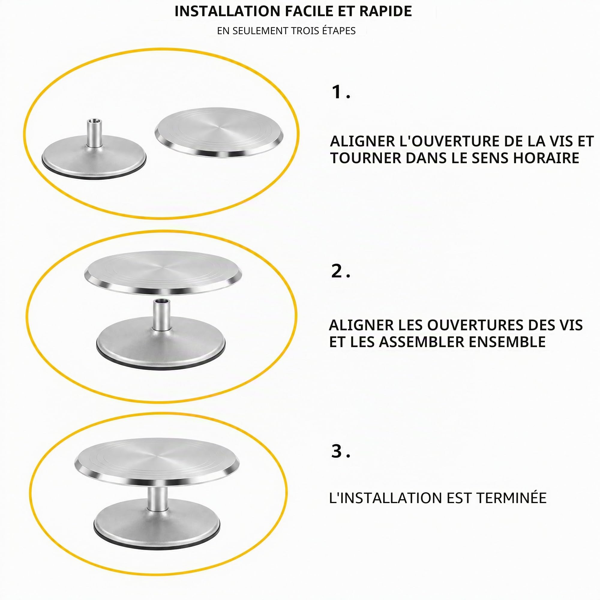 Plateau tournant à gâteaux en alliage d'aluminium 30,5 cm – Rotation lisse, base stable, facile à nettoyer – Idéal pour décorer des gâteaux et des pâtisseries