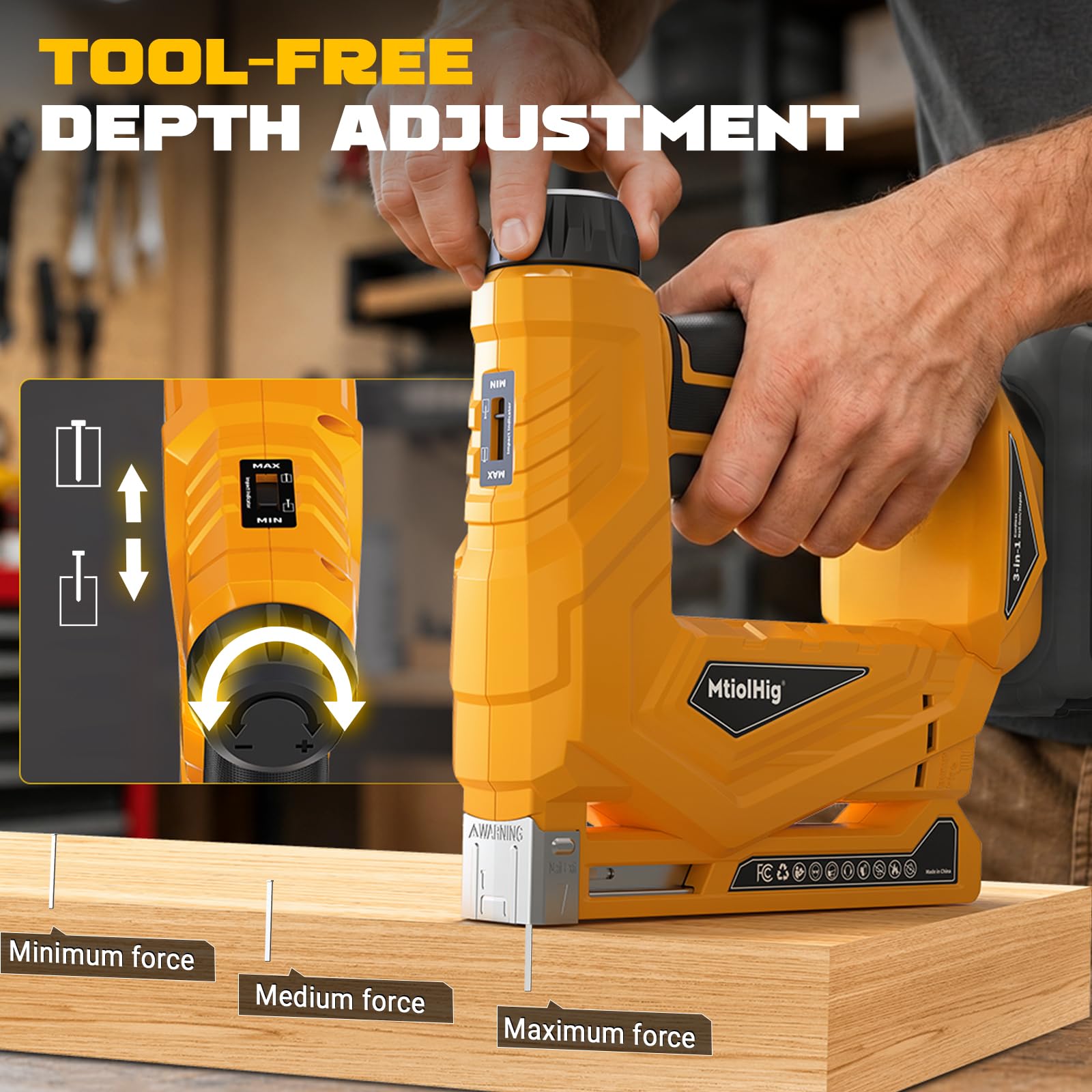 MtiolHig Kabellose Heftpistole, kompatibel mit Dewalt 20 V Akku – 2-in-1 18 Gauge Nagelpistole T-50 Heftgerät mit 2000 Stück für Polstermaterialreparatur, Heimwerker, nur Werkzeug, leicht, 1,4 kg