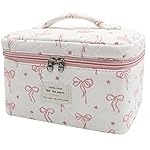 Large Makeup Bag, Cute Cosmetic Bag for Women Girls, Floral Coquette Aesthetic Toiletry Bag, Travel Make Up Organizer Bag (Pink Small Butterfly)