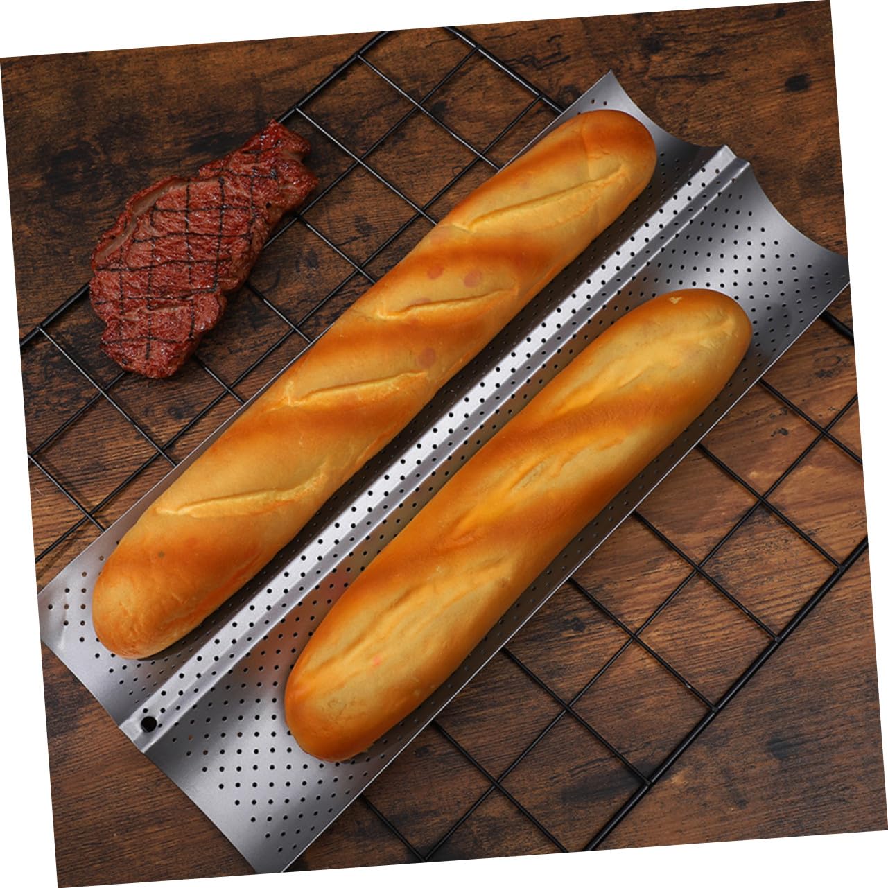 2 Stück Französisches Brotbackblech Aus Edelstahl Antihaftbeschichtet Perforiert Mittlere Und Kleine Wellenform Baguette Backform Für Küche Und Hobbybäcker