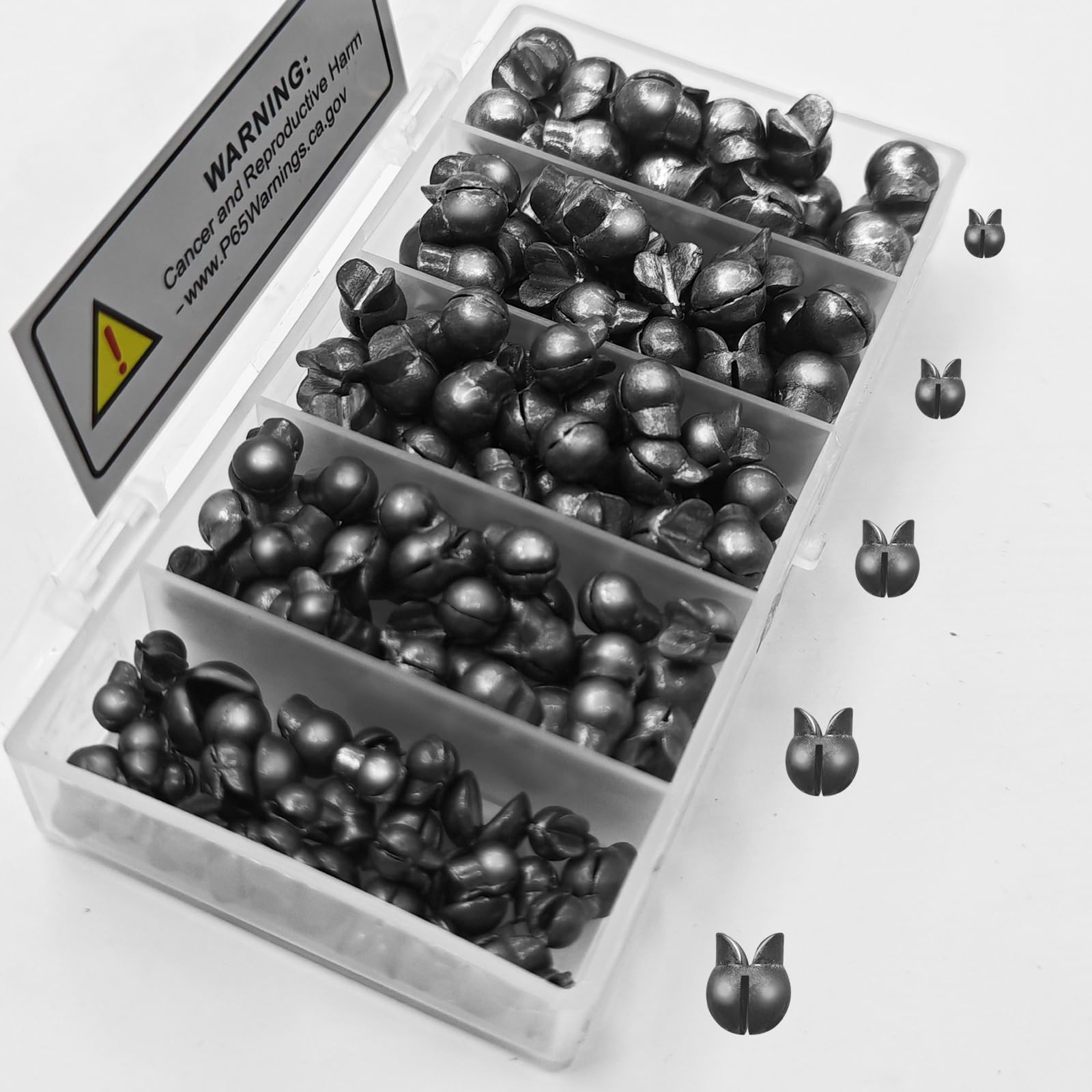 100/150Pcs Split Shot Fishing Weights - Premium Removable Fishing Sinkers,5/6 Sizes Assortment (0.02oz-0.14oz) for Freshwater & Saltwater Fishing