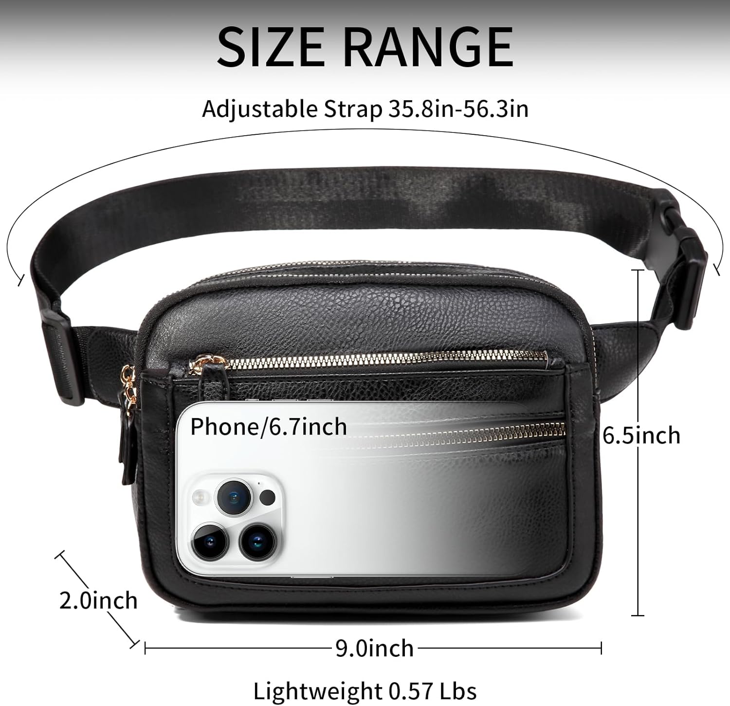 Leather Fanny Pack for Women Men Belt Bag with Multi-function Pocket, Crossbody Waist Packs with Adjustable Straps