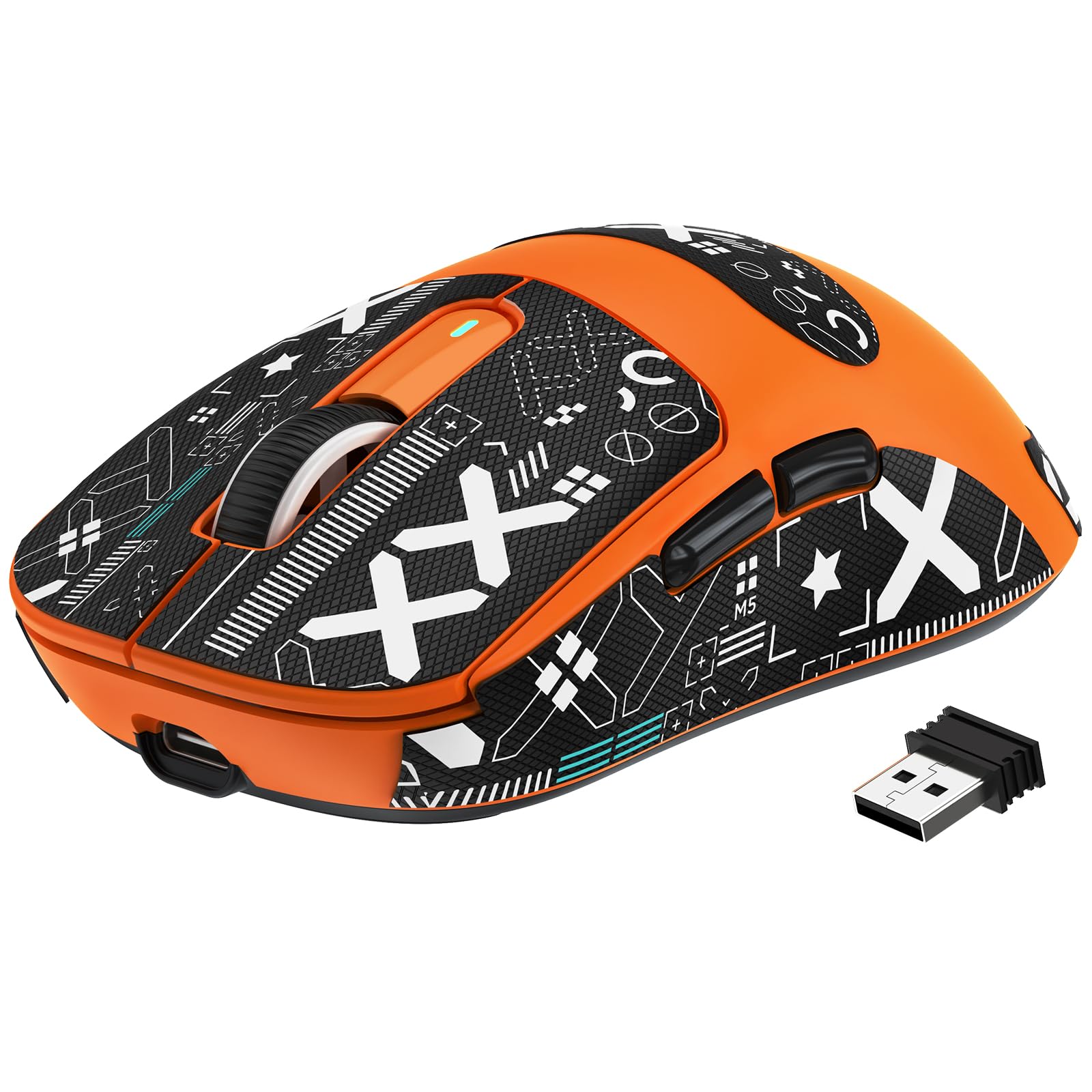 VGN GAMEPOWER ATTACK SHARK X3 SUPERLIGHT Mouse Gaming Wireless, 49g Ultraleggero Mouse da Gioco, PixArt PAW3395, 26,000 DPI, 2.4G/BT5.0/Cablato, Mouse Grip Tape, Durata Batteria 200Hrs, Arancia