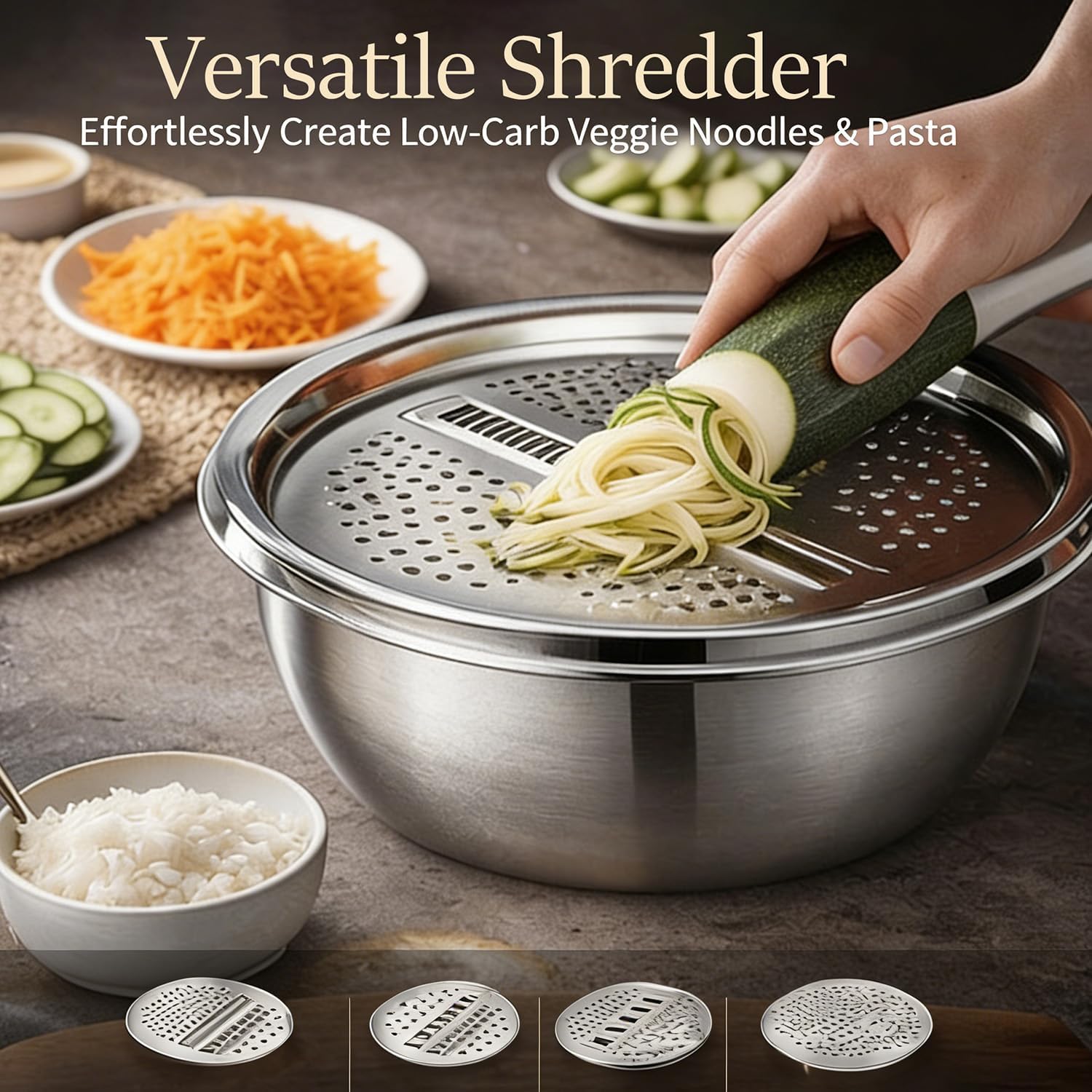 Germany Multifunctional Stainless Steel Basin, Stainless Steel Shredding & Drainage Chopping Basin, 3 In 1 Stainless Steel Basin Strainer, Kitchen Grater Set, Strainer and Drain Basket Set (11.02In)
