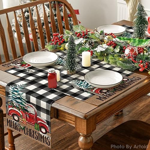 Miniatura 5 de Artoid Mode Buffalo - Juego de 6 manteles individuales de Navidad con diseño de camión a cuadros, 12 x 18 pulgadas, manteles individuales de