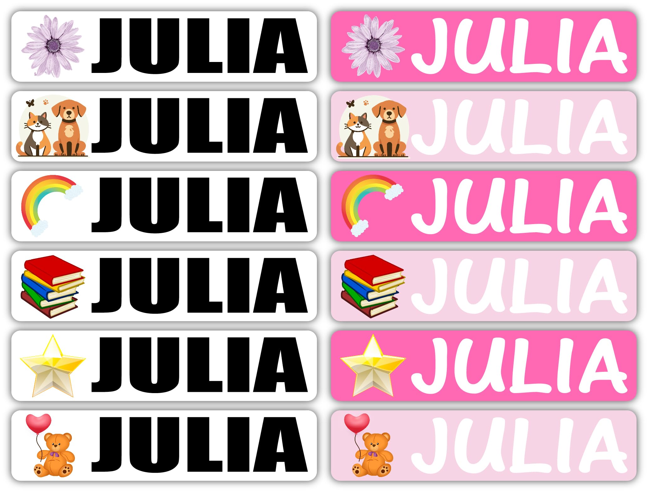 Name Labels for Kids - Julia Design (12 Pack) 3.25" x.75 Each | Personalized Stickers for Personal Items, School or Daycare Supplies, Water Bottles,