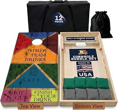 Cornhole365 Complete Cornhole Board Set - Includes Solid Wood Cornhole Board, 8 All-Weather Cornhole Bags, Portable Carrying Case & String Tote Bag Outdoor Game Bundle