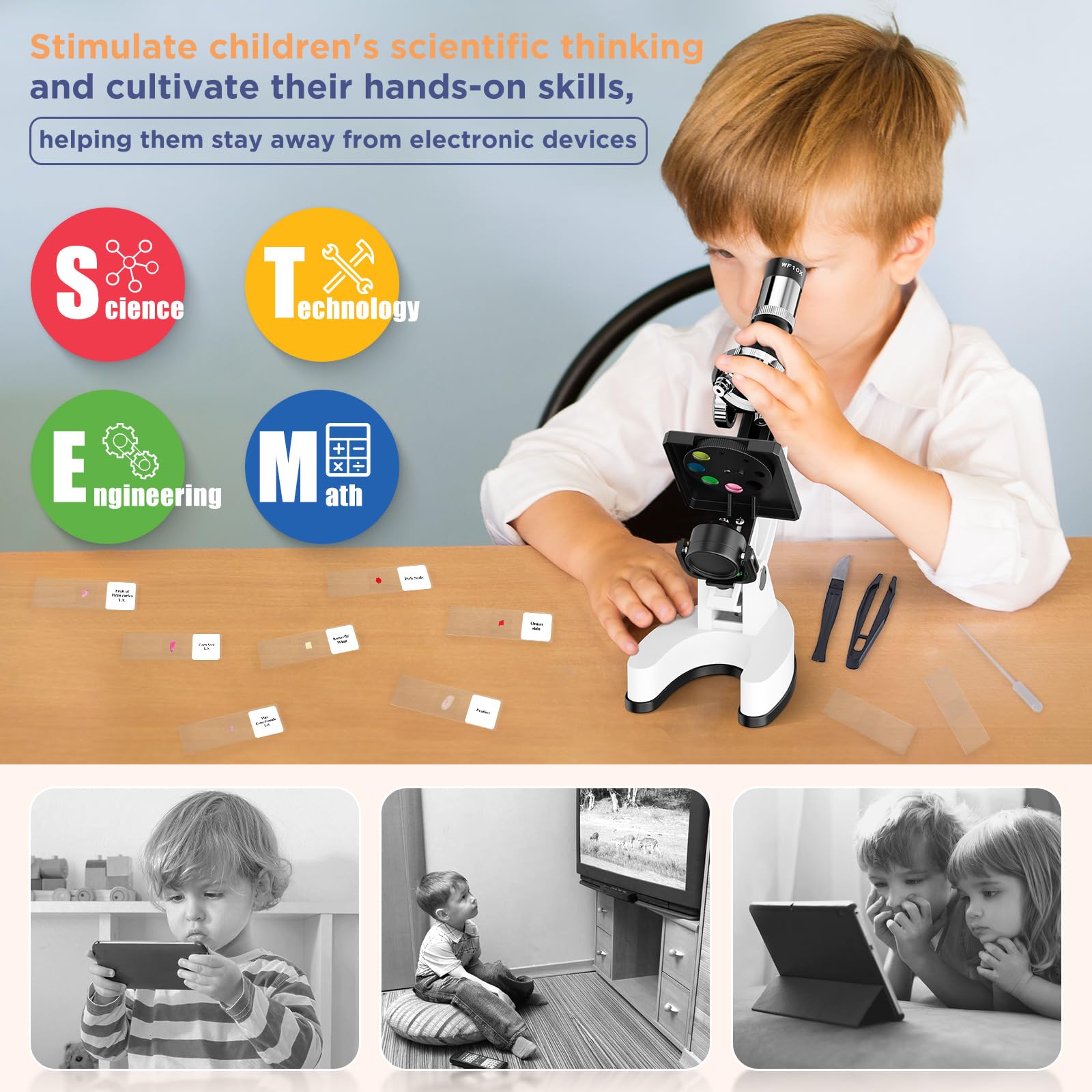 100X-1200X Kids Microscope Kit for Children: Kid Microscope for Teenagers STEM Biology Discovery - Image 3