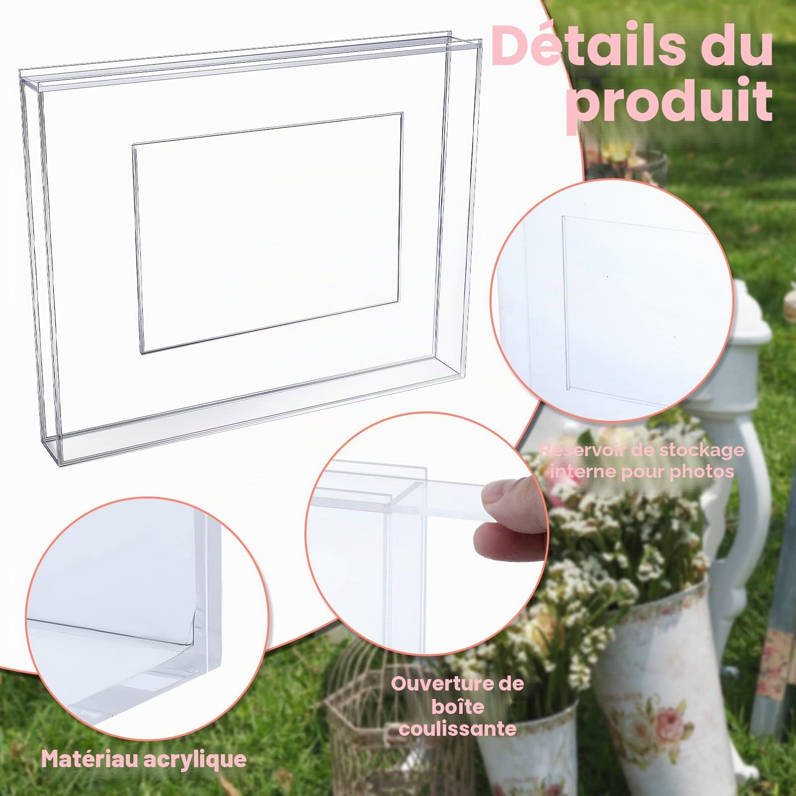 Queekay Cadre photo de cérémonie de mariage en acrylique transparent avec cadre photo pour décoration de mariage, décoration d'intérieur, souvenir (style classique)