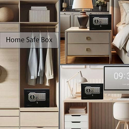 Miniatura 6 de Yuanshikj Caja de seguridad con teclado electrónico con llave, depósito digital de acero para el hogar, oficina, hotel, negocios, dinero en