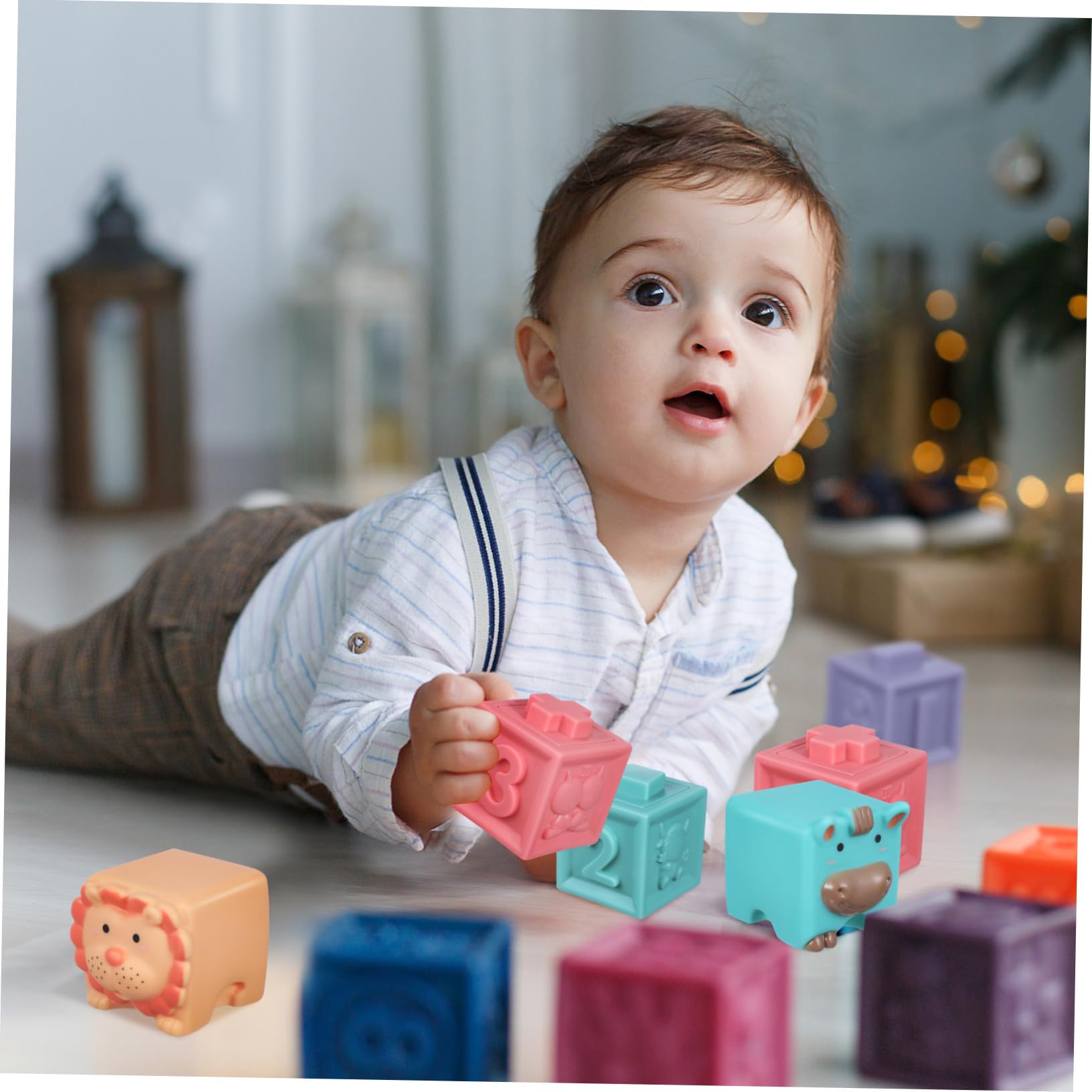 FRCOLOR 12 Piezas Juguetes de Bloques de Construcción Blandos para Bebés Bloques de Goma Suaves para Shower Incluye y Números Bolsa para Almacenamiento