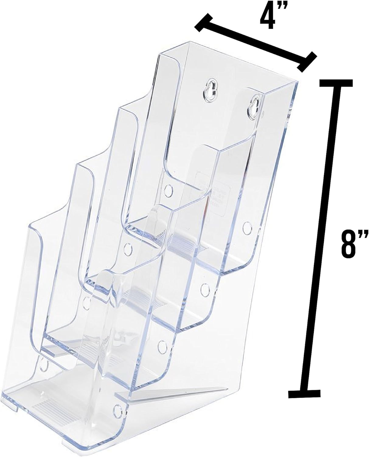 SOURCE ONE Premium Brochures Holder for 4” Trifold Booklets – 4-Tier – Clear Acrylic Countertop Organizer