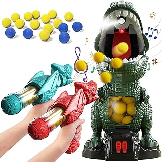 Dinosaur Shooting Toys for 4 5 6 7 8 Year Old Boys, Movable Target Shooting Game Dinosaur with 2 Air Pump Gun and 48 Foam Bullets, Score Record, LED & Sound gifts for Kids 4 5 6 7 8 9 10 Years Old