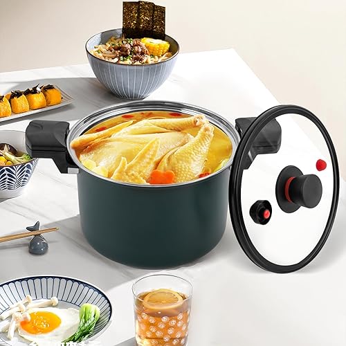 Miniatura 6 de Olla a presión de acero inoxidable de 7.4 cuartos de galón de capacidad, válvula de resorte, dispositivos de protección con tapa de vidrio