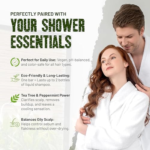 Miniatura 3 de Herbishh Barra de champú Tea Tree & Mint - Barra de jabón de aceite de árbol de té para limpieza de cabello graso y cuero cabelludo - Champú sólido