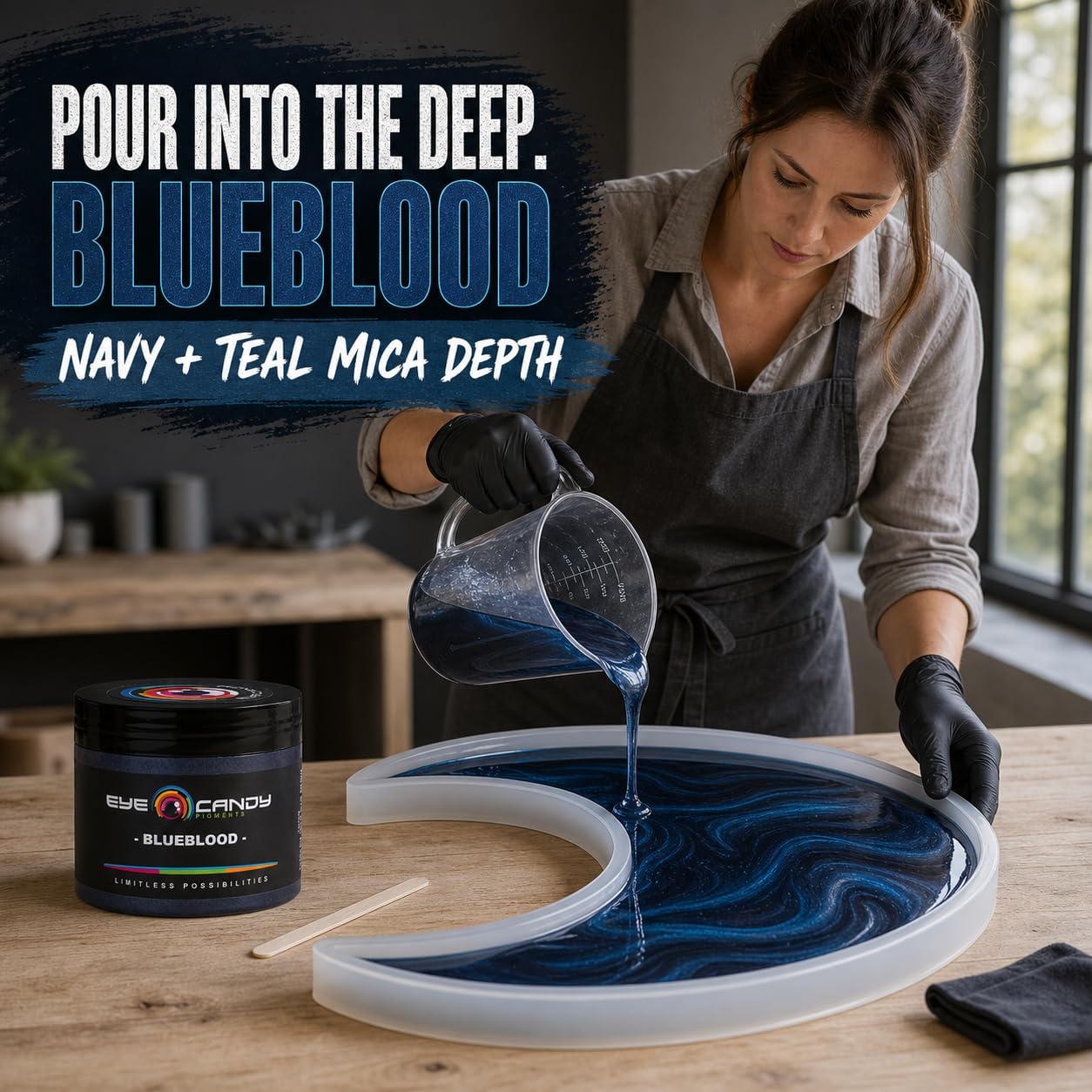 Eye Candy Pigments Premium Blue Mica Powder - Blueblood (25gr) - for Epoxy, Resin, Soap, Paint, Woodworking, Acrylic Pouring, Bath Bombs, Fishing Lures - DIY Arts and Crafts Additive