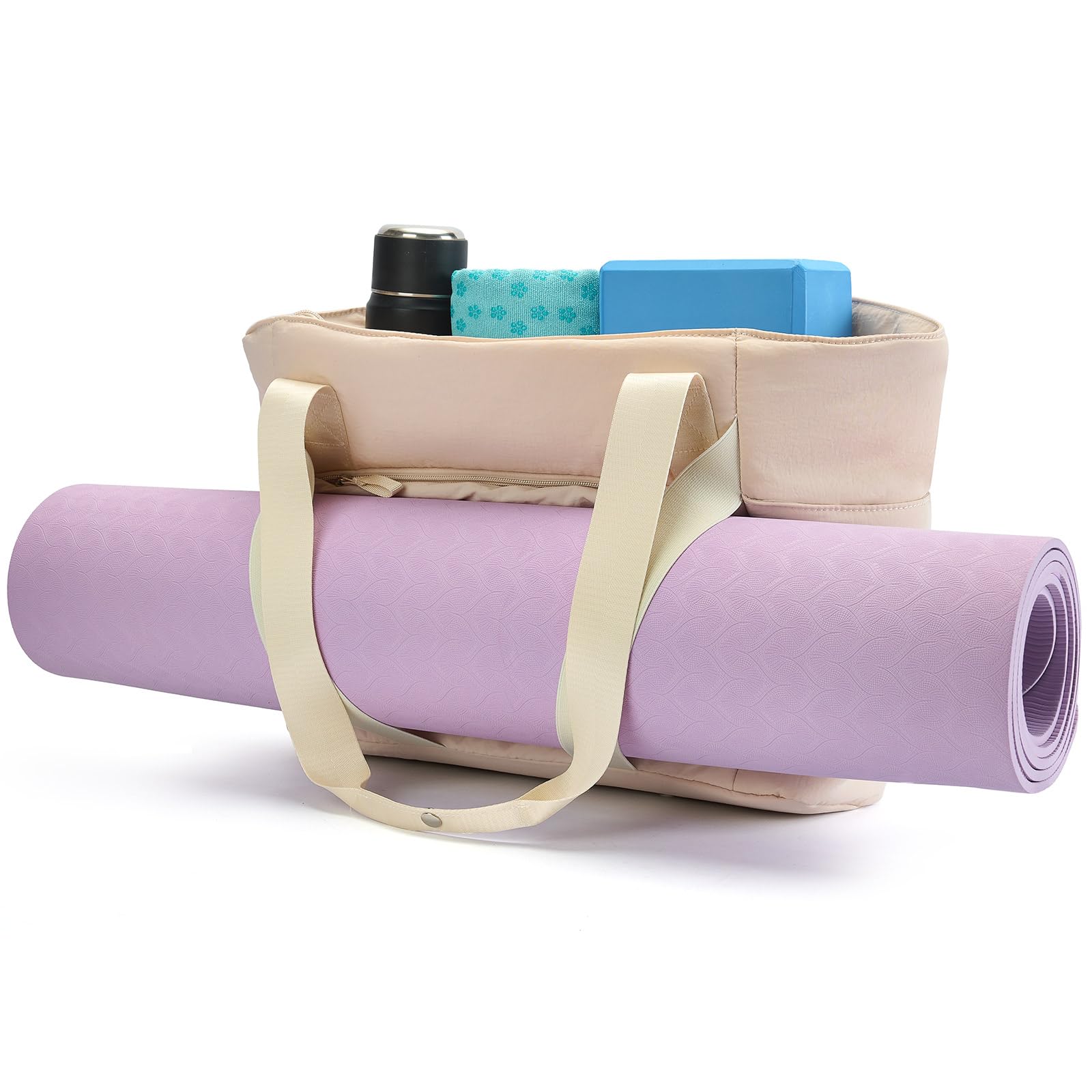Axcone Tragetasche für Damen mit Reißverschluss,Gesteppte Tragetasche,Sporttasche mit Yogamatten-Gurten für Reisen und Sport