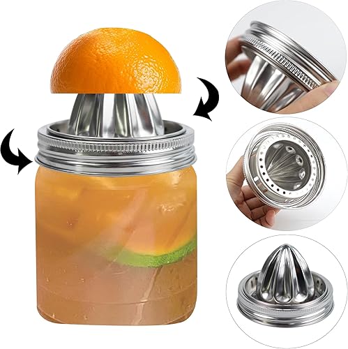 Miniatura 4 de Tapa de exprimidor de acero inoxidable para frascos de masón, exprimidor manual para limón y naranja, exprimidor de cítricos para tarros Mason de