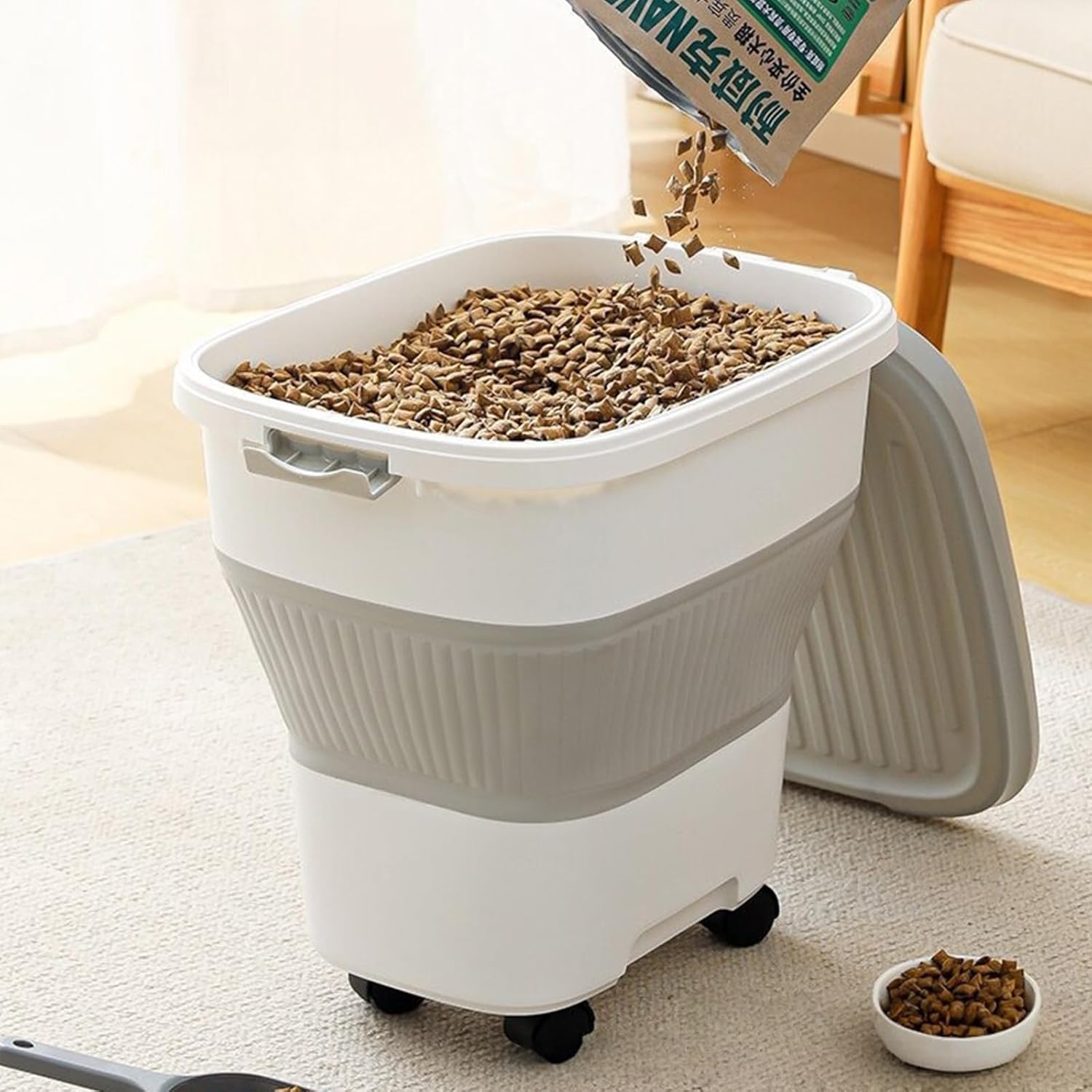 Food Storage Container Foldable Dustproof Sealing Box With Lid Practical Dog Snacks Organiser Kitchenwares Proof Grains Storage Bucket