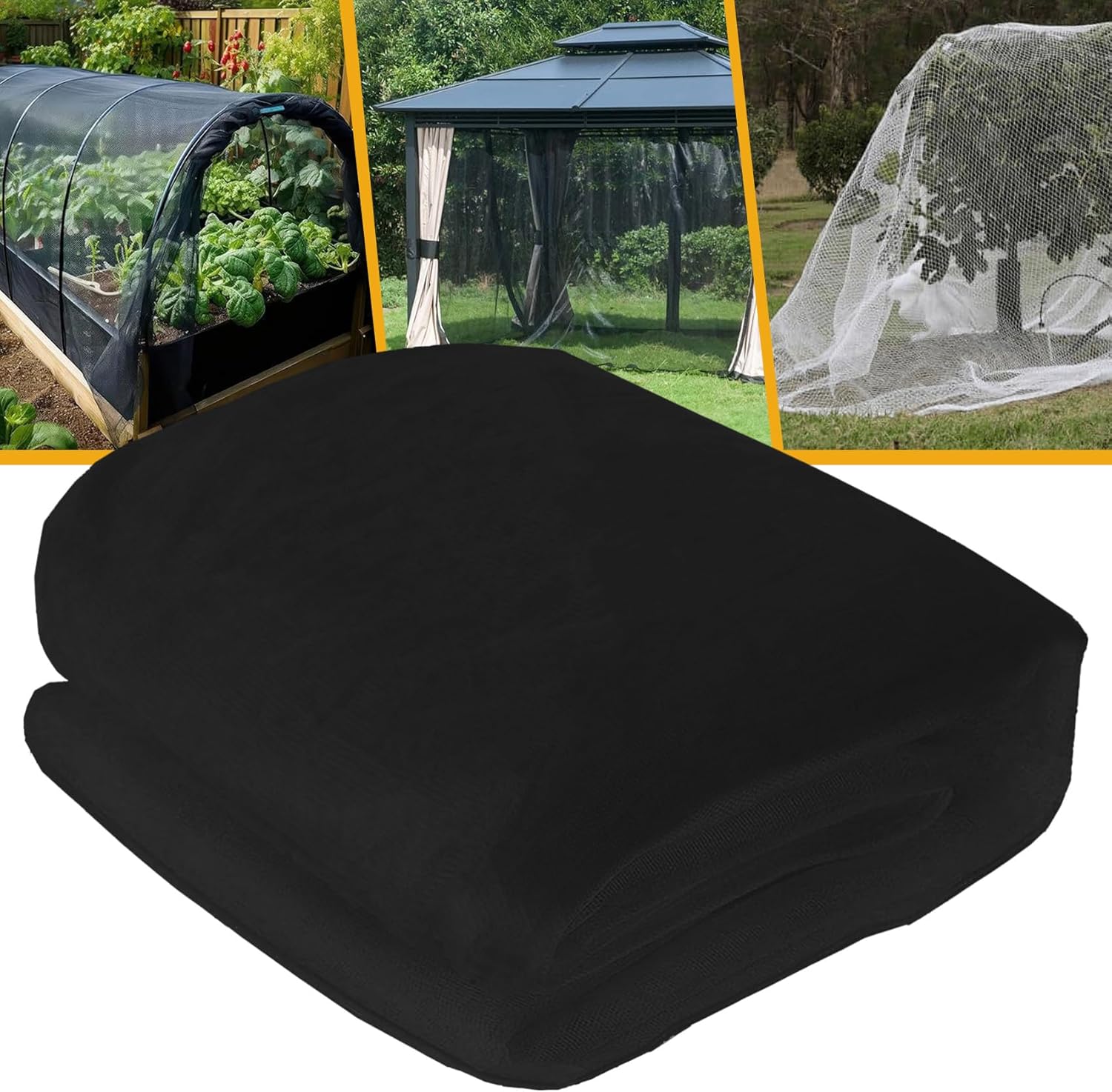 Garden Mosquito Netting 10 x 49 Ft – 1mm Fine Mesh Pest Barrier for Plants, Fruit Trees & Vegetables – Breathable 40D Polyester Netting for Patio, Balcony & Outdoor Use (Black)