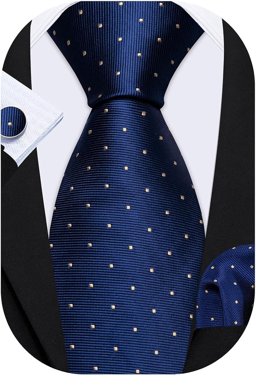 Barry.Wang Corbatas para hombre Conjuntos de corbatas Corbata de lunares Pañuelo de bolsillo | Jacquard de seda tejido, gemelos de pañuelo, diseñador de moda, compromiso de regalo de fiesta