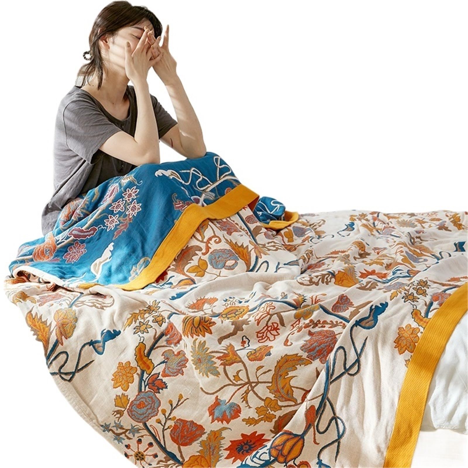 HKSDKABOP Muslin Throw Blanket Multicolor Multiple Sizes(Color1,150x200cm)