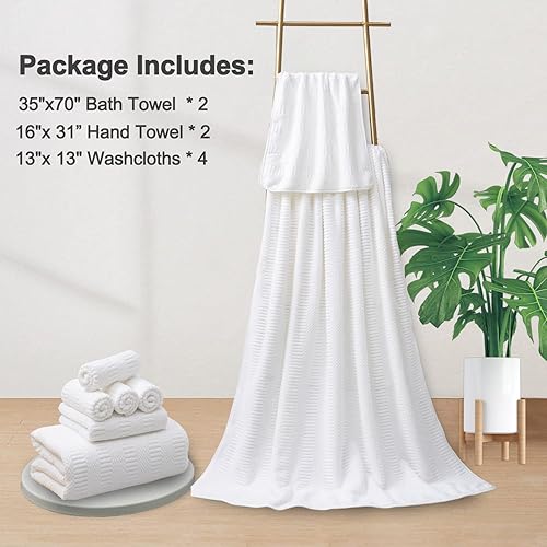 Miniatura 5 de Juego de toallas de baño de gran tamaño de 8 piezas, color blanco, 2 toallas de baño extragrandes, 2 toallas de mano y 4 toallas pequeñas, 600 GSM,