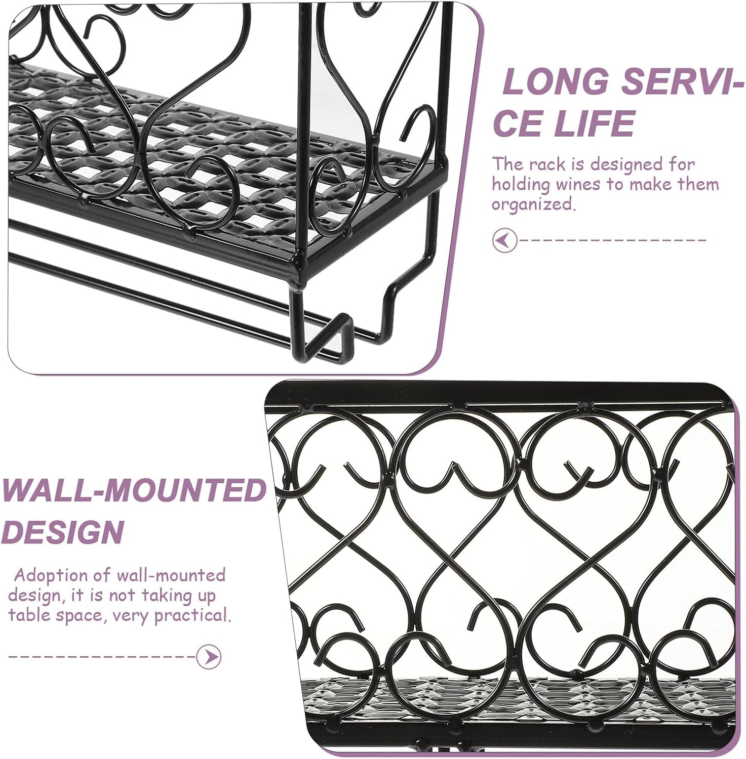 SAFIGLE Multi-functional Wall-mounted Wine Rack Iron Shelf Black for Upside Down Goblets Wine Storage Display Holder Space-saving Organizer for Home Bar