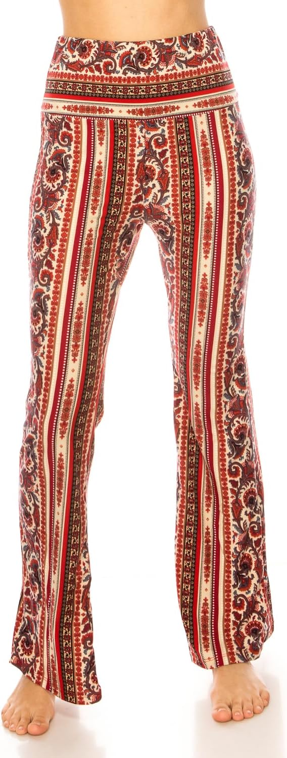 LA12ST High Waisted Yoga Flare Leggings for Women Tummy Control Printed Palazzo Pants Buttery Soft Bell Bottom Pants