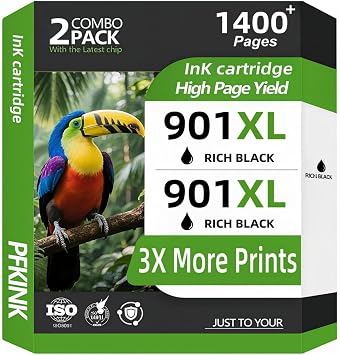 901XL Black Ink Cartridges Remanufactured for HP 901 901XL 901 XL Work for OfficeJet J4550 J4680 J4540 J4524 J4525 J4680c G510a G510b Printer 2 Black
