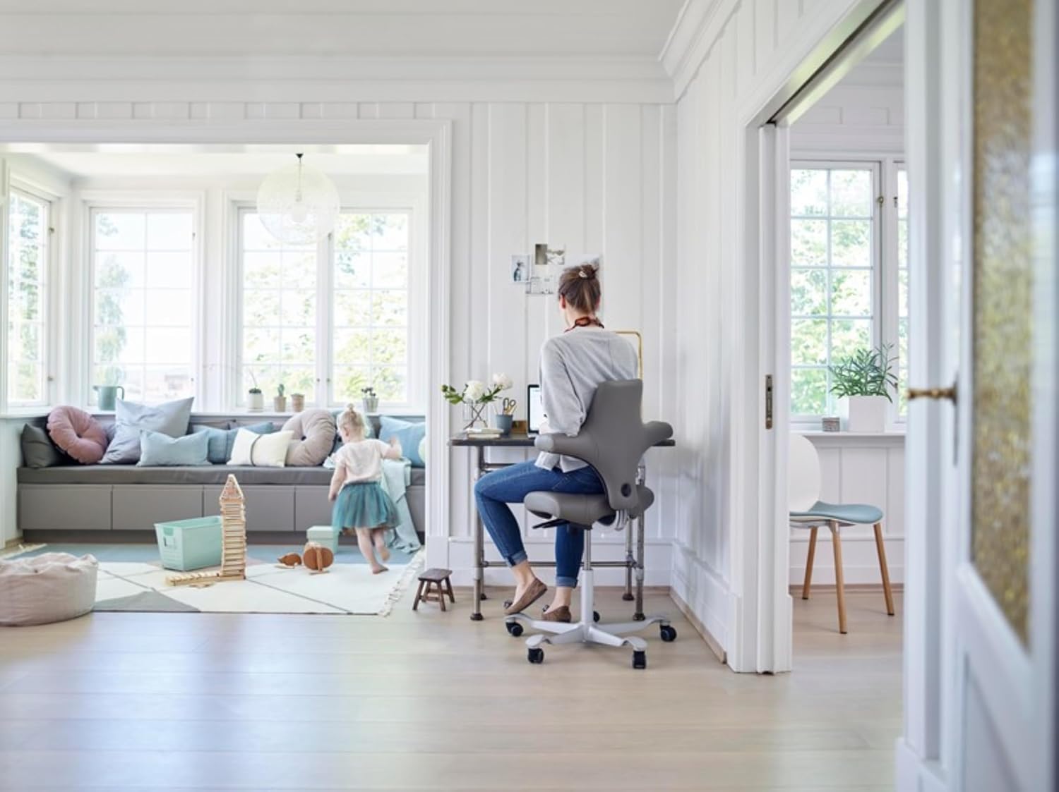 HAG Capisco Sit to Stand Chair-Silver Frame-Upholstered Gray Ash Vinyl