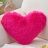MOOWOO Plush Fluffy Heart Pillow, Fuzzy Throw Pillows for Gifts,Solid Color, Zipper Closer,Christmas Decorations,Valentines Day Decorationshrow Pillow for Couch Sofa Bed (Hot Pink)