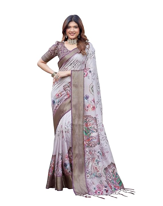 Yashika Women's Cotton Silk Dola Border Digital Printed Saree Sarees for Women