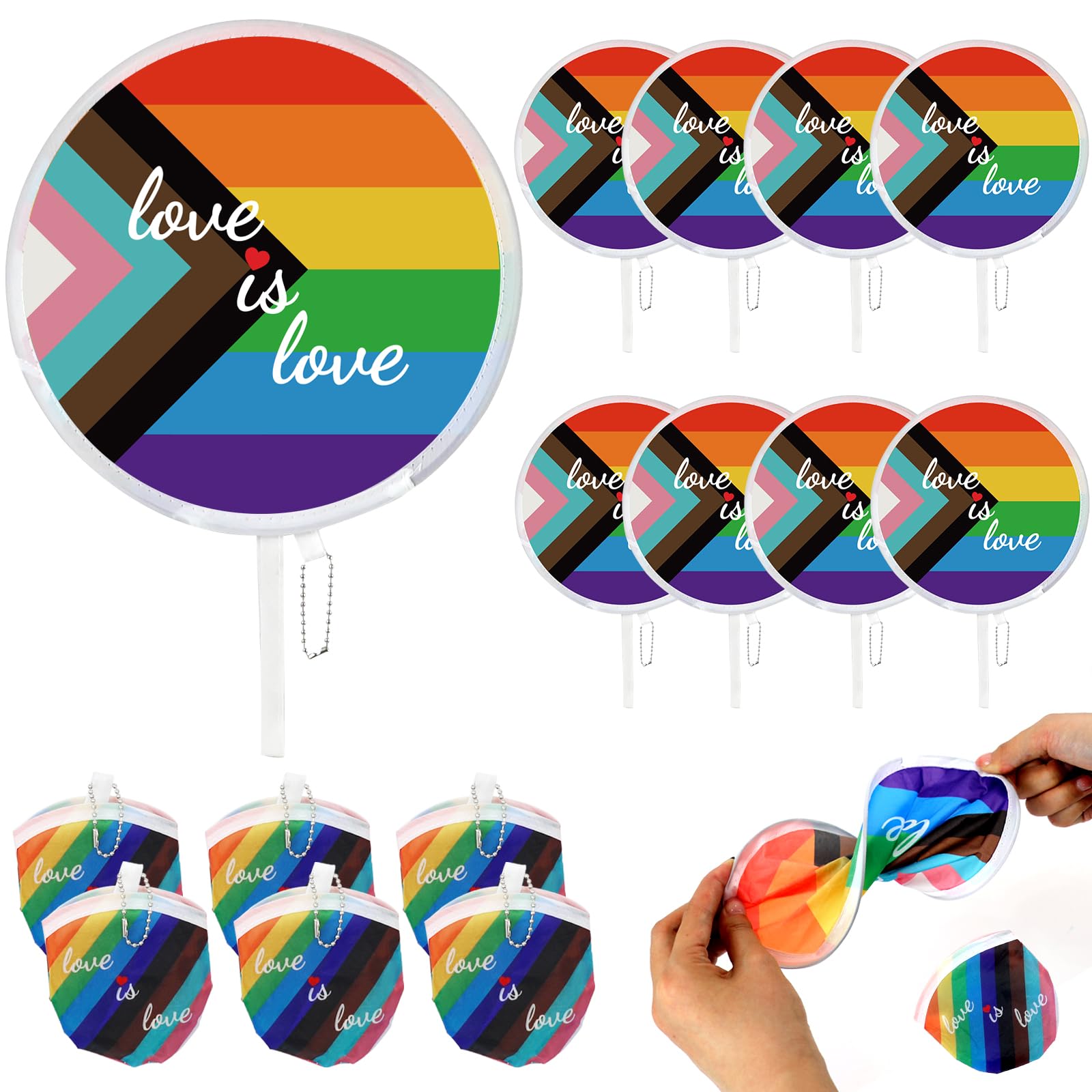 MUOUAKATE Pride Accessories Rainbow LGBT Hand Fan Bulk, 12 Pcs Pride Month Gifts Portable Folding Round Fans for Women Men Gay Pride Parade Rave Party Decorations Favors