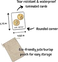 Vista 4 de Generic Tarjetas flash de dinero 17 tarjetas Montessori Tarjetas flash de monedas y billetes estadounidenses Aprendizaje de preescolar
